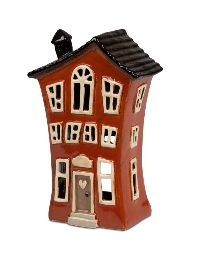 formano Windlicht Haus rotbraun Steinzeug 23 cm handbemalt