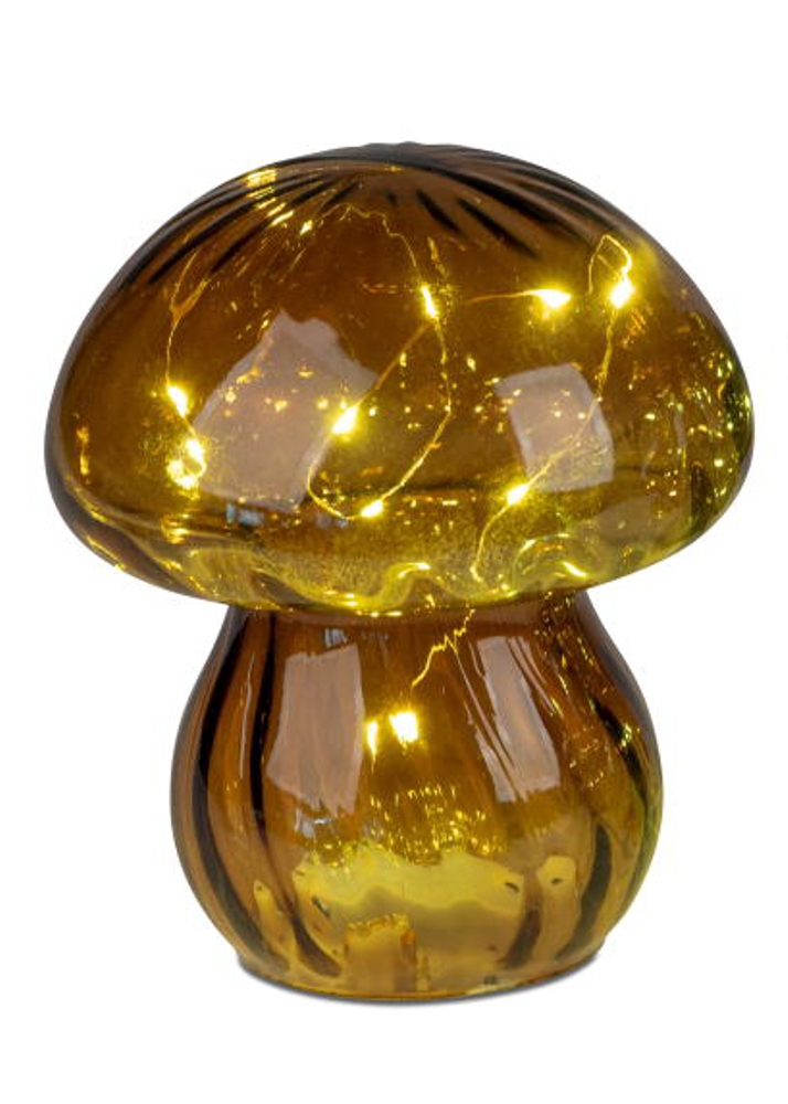 Deko-Licht LED Pilz aus Glas hellbraun
