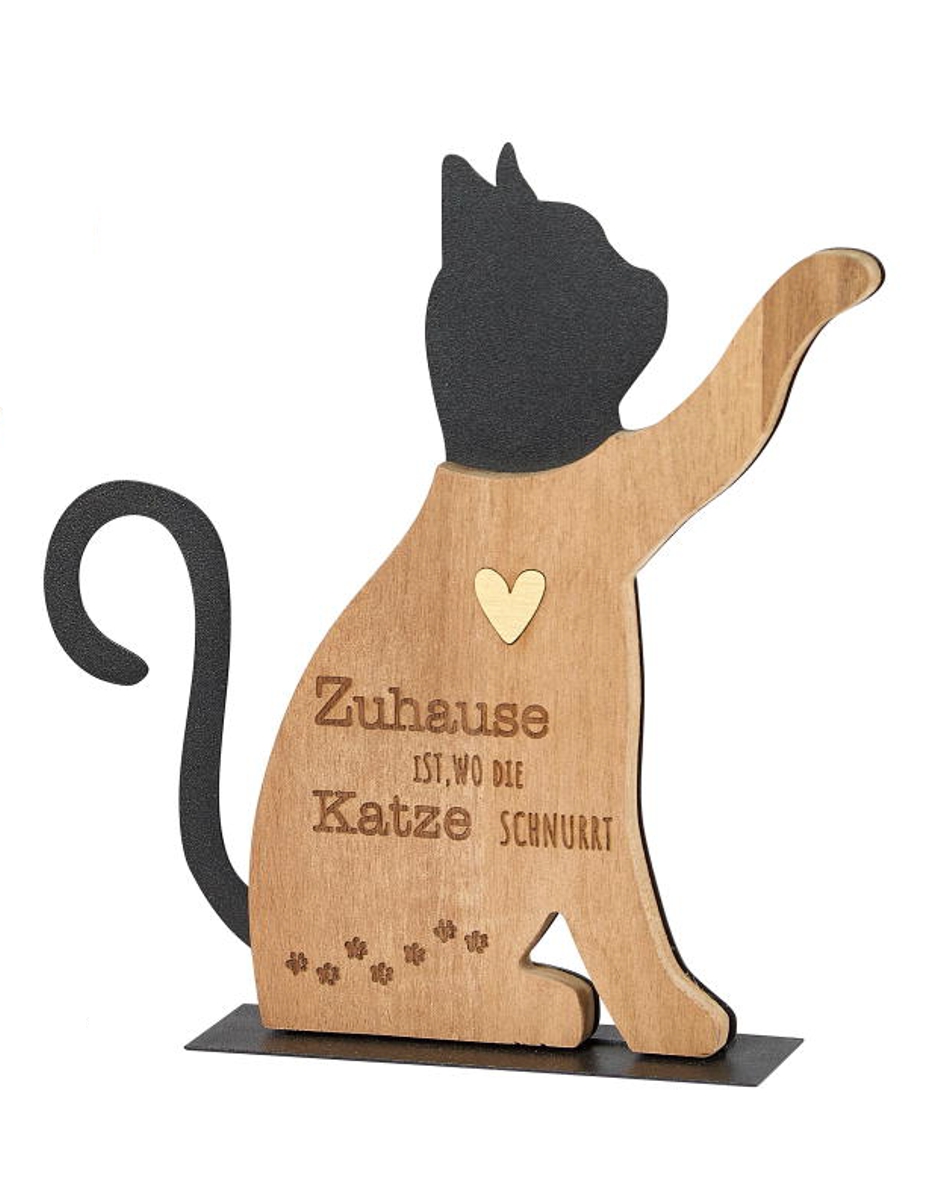 formano Dekofigur Katze schnurrt Zuhause Holz + schwarzes Metall