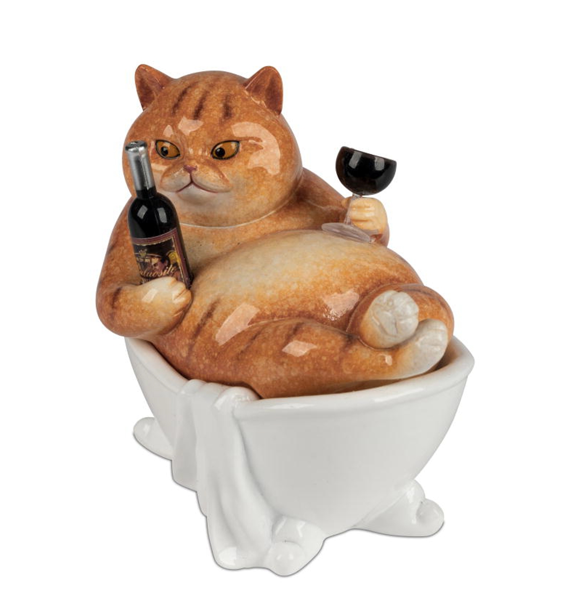 formano Dekofigur Katze mit Wein in Badewanne